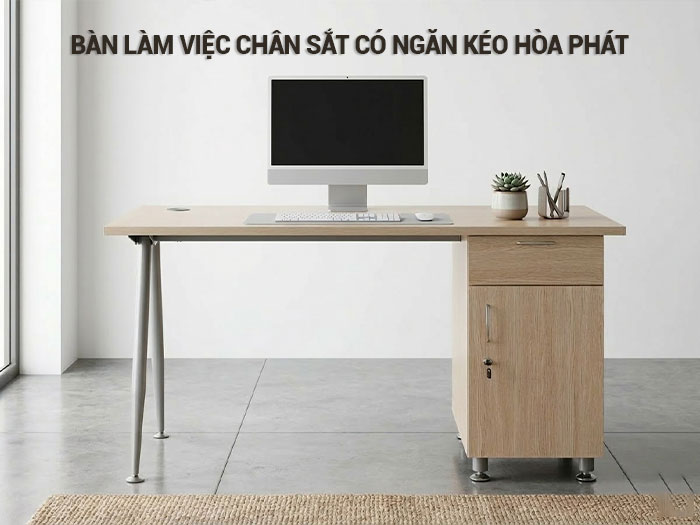 Bàn làm việc chân sắt có ngăn kéo